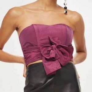 TopShop Taffeta sweetheart Bandeau Tie Blouse